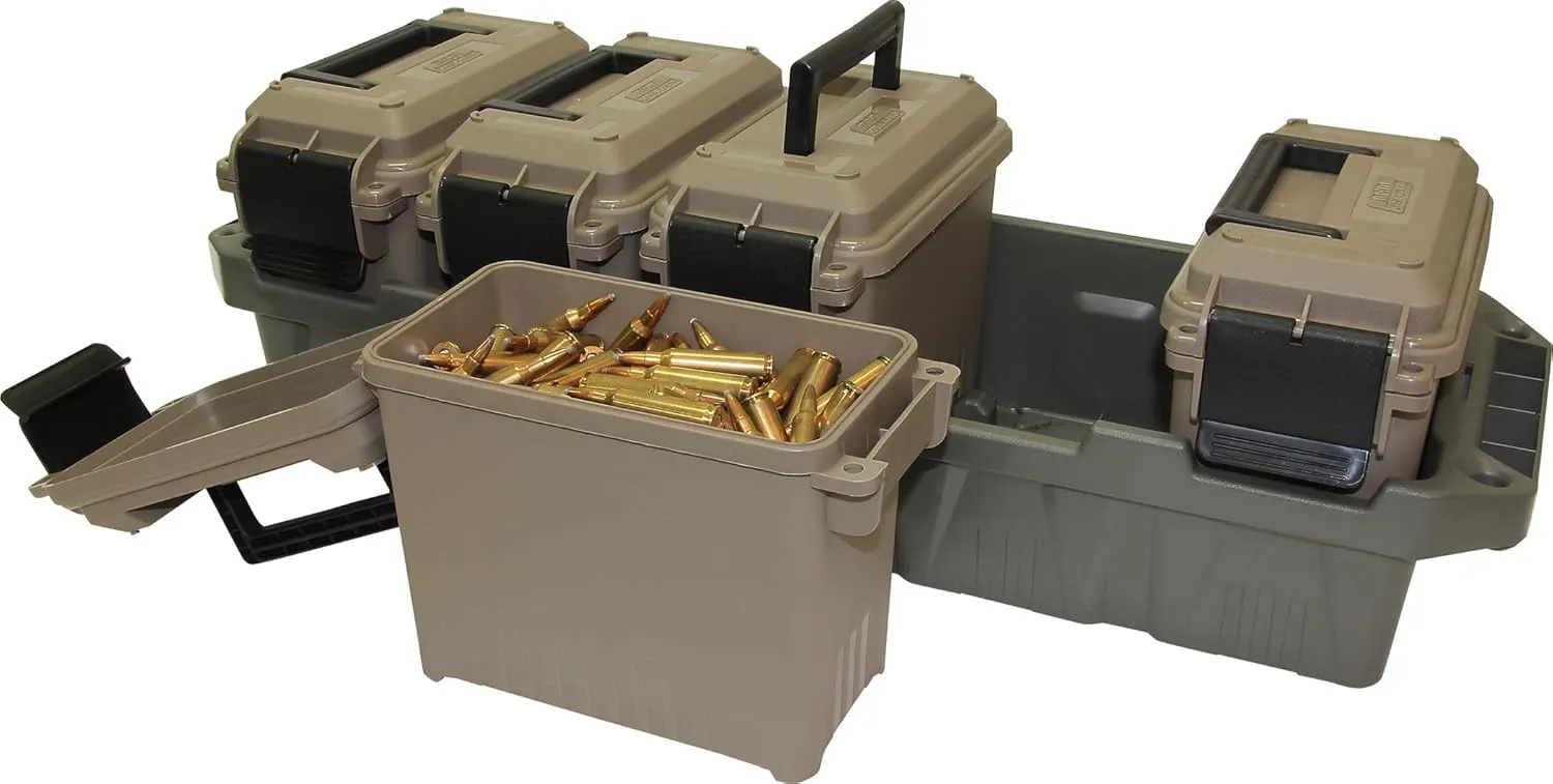 MTM AC5C 5-Can Ammo Crate Mini & Walker's Razor Slim Folding Electronic Ear Protection with Sound Activated 23dB Noise Reduction and Sound Amplification, Tan Patriot