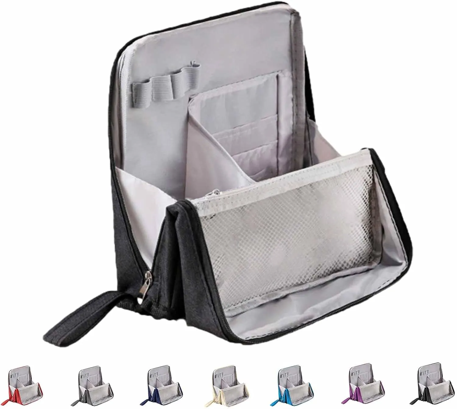 Multi-purpose Large Capacity Oxford Cloth Standing Makeup Bag, Portable Toiletry Bag, Waterproof Makeup Organizer with Compartments (Black)