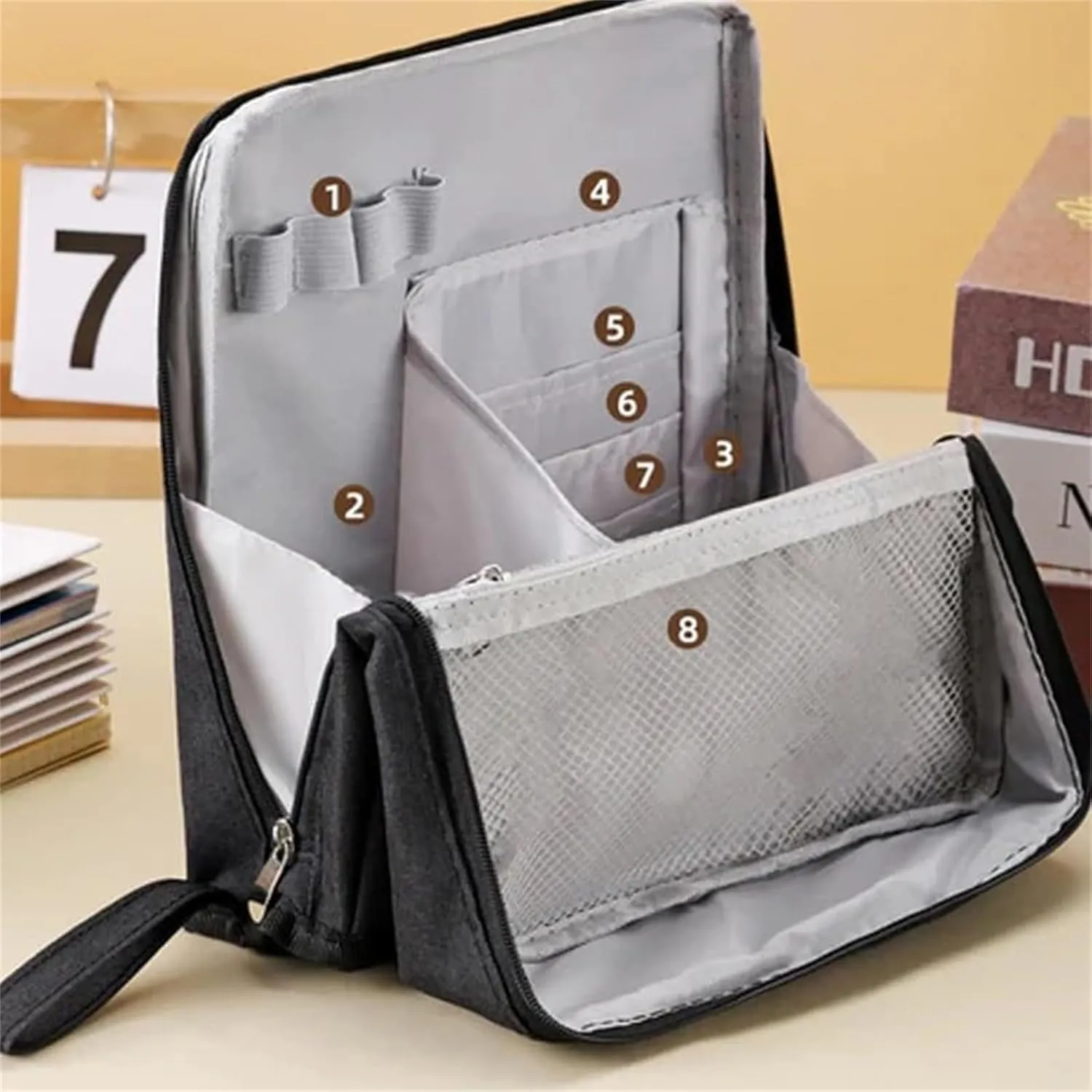 Multi-purpose Large Capacity Oxford Cloth Standing Makeup Bag, Portable Toiletry Bag, Waterproof Makeup Organizer with Compartments (Black)
