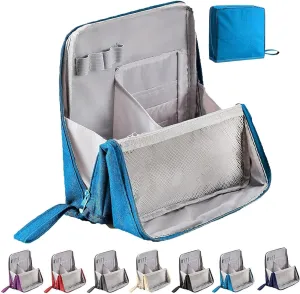 Multi-Purpose Large Capacity Oxford Cloth Standing Makeup Bag - Waterproof Cosmetic Organizer with Compartments, Travel Toiletry Bag, Black Standing Makeup Pouch for Storage (Blue)