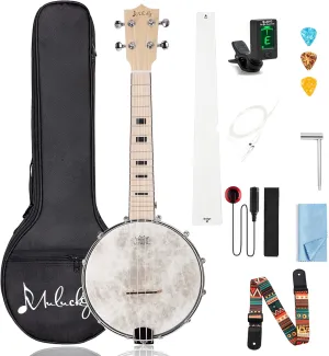 Mulucky 4-String Banjo Ukulele | 23" Maple Body with Bag, Tuner, Picks & Guide | Folk & Bluegrass Travel Instrument, MBU-802