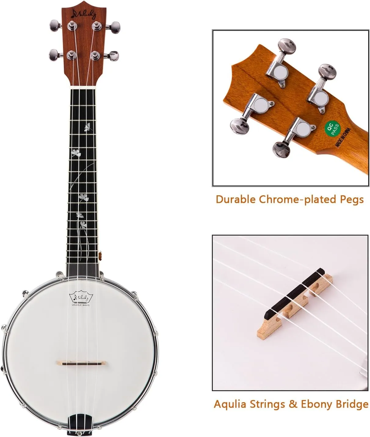 Mulucky 4-String Banjo Ukulele | 23" Sapele Wood with Remo Head & Nylon Strings | Dark Brown Travel Kit (Bag, Tuner, Picks) - MBU-806