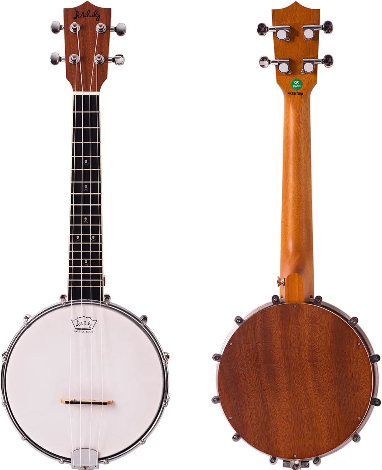 Mulucky 4-String Banjo Ukulele | 23" Sapele Wood with Remo Head & Nylon Strings | Dark Brown Travel Kit (Bag, Tuner, Picks) - MBU-808