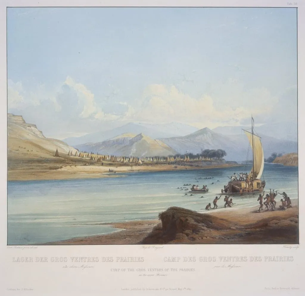 MVOVZQCV Famous Pictures Artwork Mural poster Camp of the Gros Ventres of the Prairies on the Upper Missouri by Karl Bodmer Canvas Wall Art for Home Decor 60x90cm