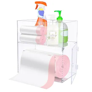 mwellewm Trash Bag Dispenser 2 in 1 Extra Large Acrylic Garbage Bag Roll Holder Under Sink Organizer Plastic Bag Storage Box with Lid Kitchen Inside Trash Can Grocery Bag (10.4 x 6.5 x 11.4 inches)