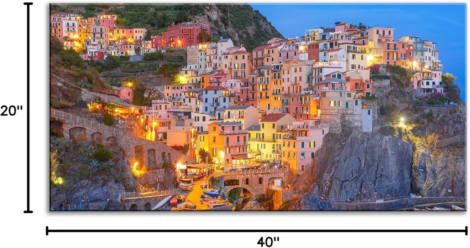 NAN Wind Modern Canvas Painting Wall Art Aerial Night View of Manarola Fishing Village Seascape in Five Lands Cinque Terre National Park Liguria Italy Print On Canvas Giclee Artwork for Wall Decor