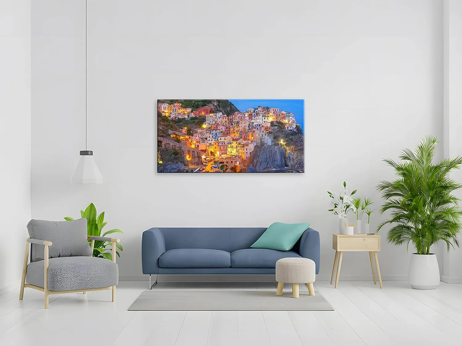 NAN Wind Modern Canvas Painting Wall Art Aerial Night View of Manarola Fishing Village Seascape in Five Lands Cinque Terre National Park Liguria Italy Print On Canvas Giclee Artwork for Wall Decor