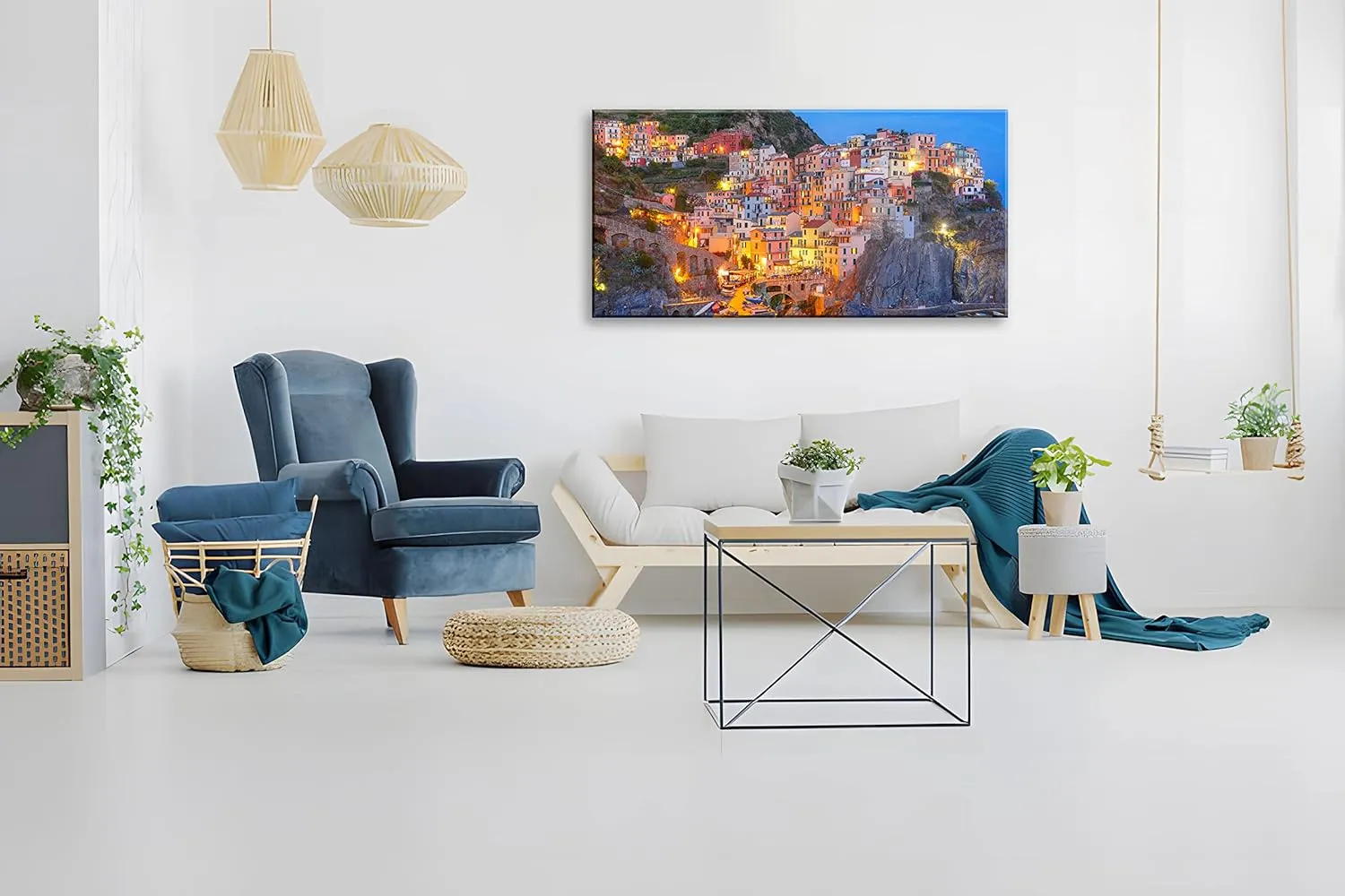 NAN Wind Modern Canvas Painting Wall Art Aerial Night View of Manarola Fishing Village Seascape in Five Lands Cinque Terre National Park Liguria Italy Print On Canvas Giclee Artwork for Wall Decor