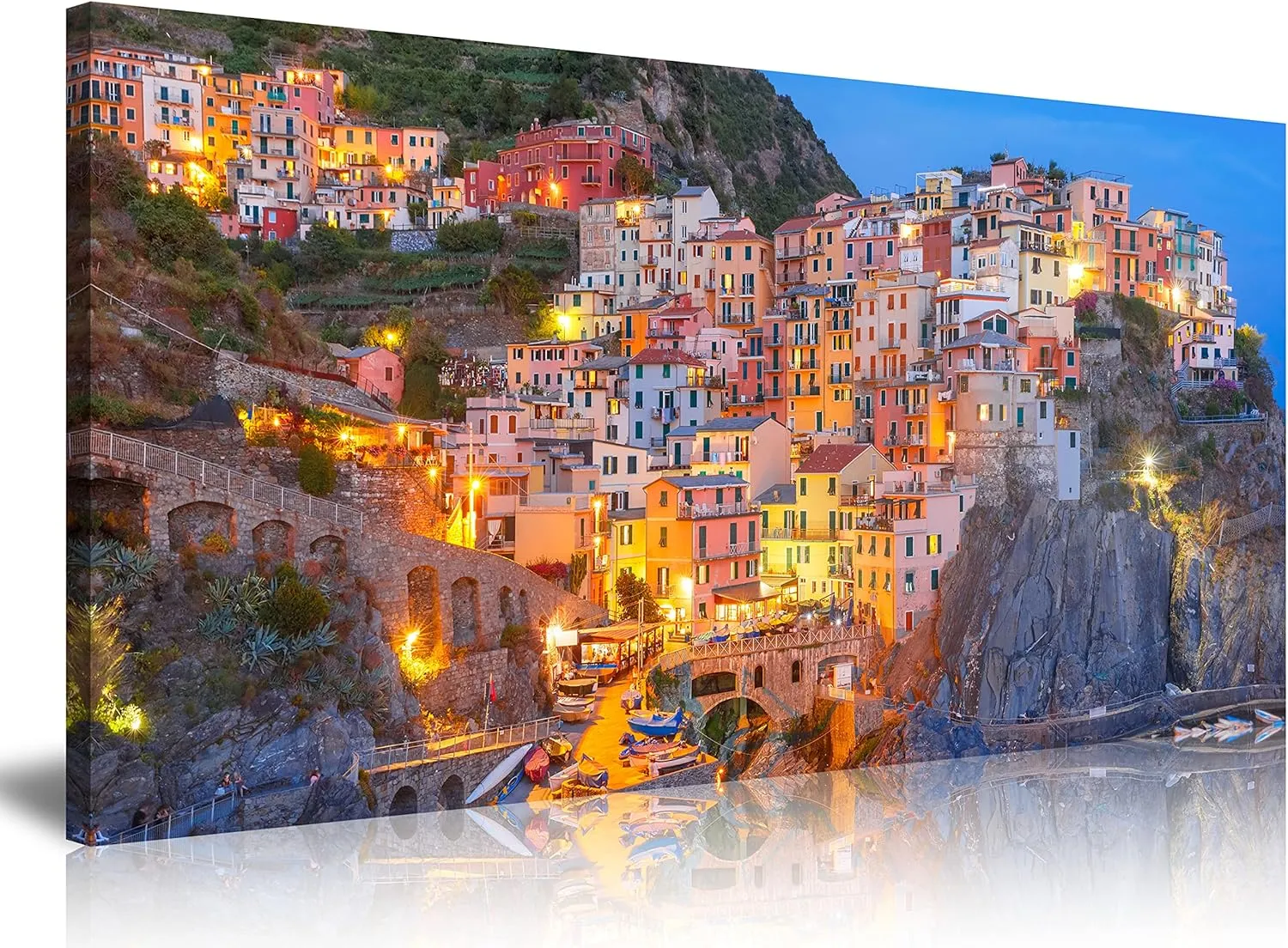 NAN Wind Modern Canvas Painting Wall Art Aerial Night View of Manarola Fishing Village Seascape in Five Lands Cinque Terre National Park Liguria Italy Print On Canvas Giclee Artwork for Wall Decor