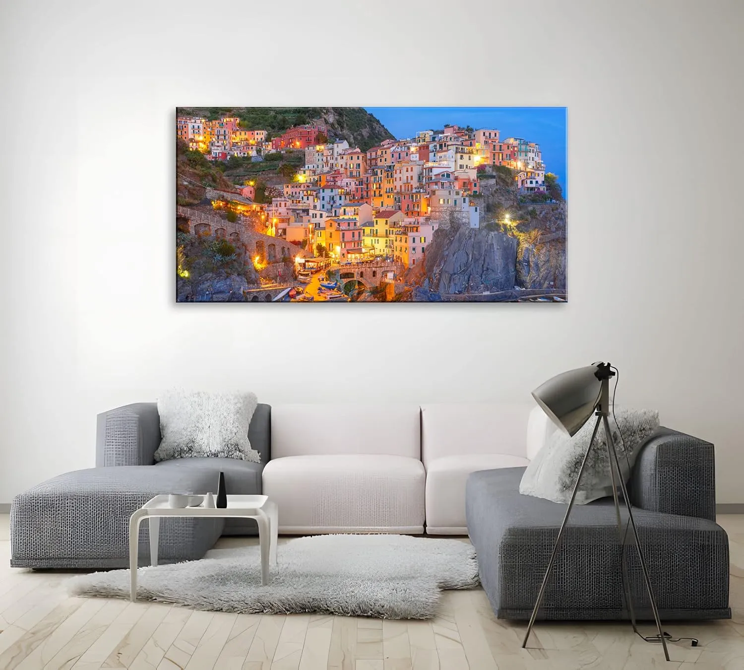 NAN Wind Modern Canvas Painting Wall Art Aerial Night View of Manarola Fishing Village Seascape in Five Lands Cinque Terre National Park Liguria Italy Print On Canvas Giclee Artwork for Wall Decor