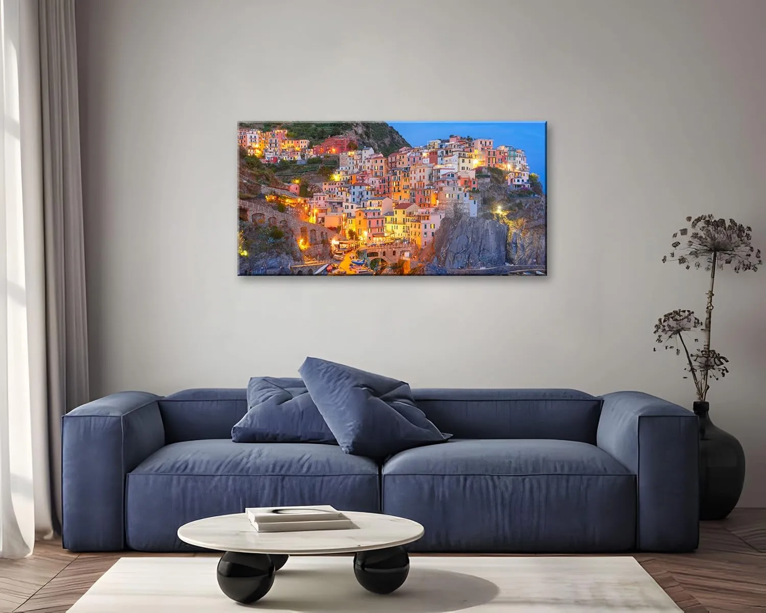 NAN Wind Modern Canvas Painting Wall Art Aerial Night View of Manarola Fishing Village Seascape in Five Lands Cinque Terre National Park Liguria Italy Print On Canvas Giclee Artwork for Wall Decor
