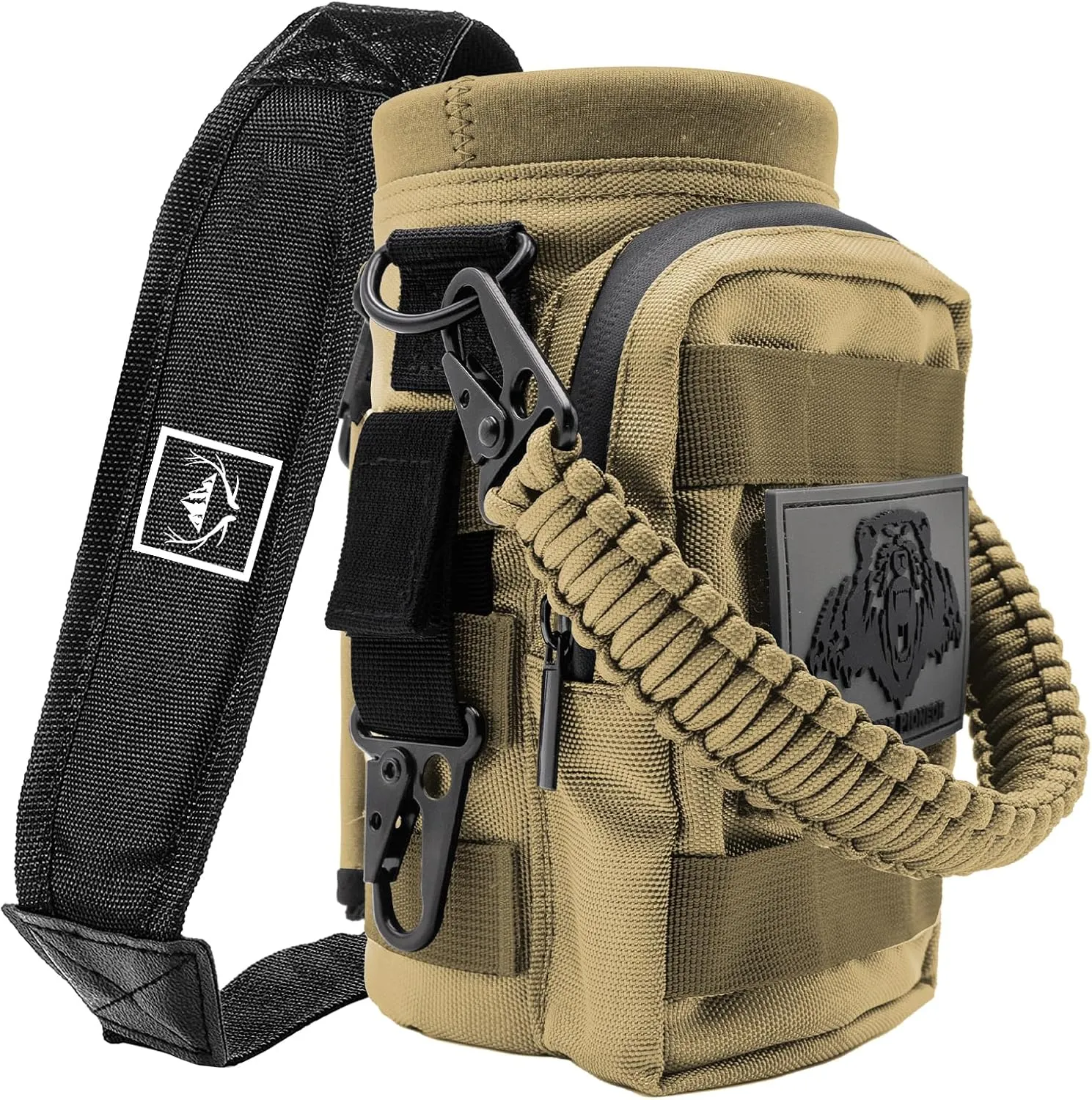 NATURE PIONEOR 32 64 128oz Tactical Water Bottle Pouch, Multi-Function Tactical Water Bottle Bag with Adjustable Shoulder Strap, Half/One Gallon Molle Strap Carrier Holder