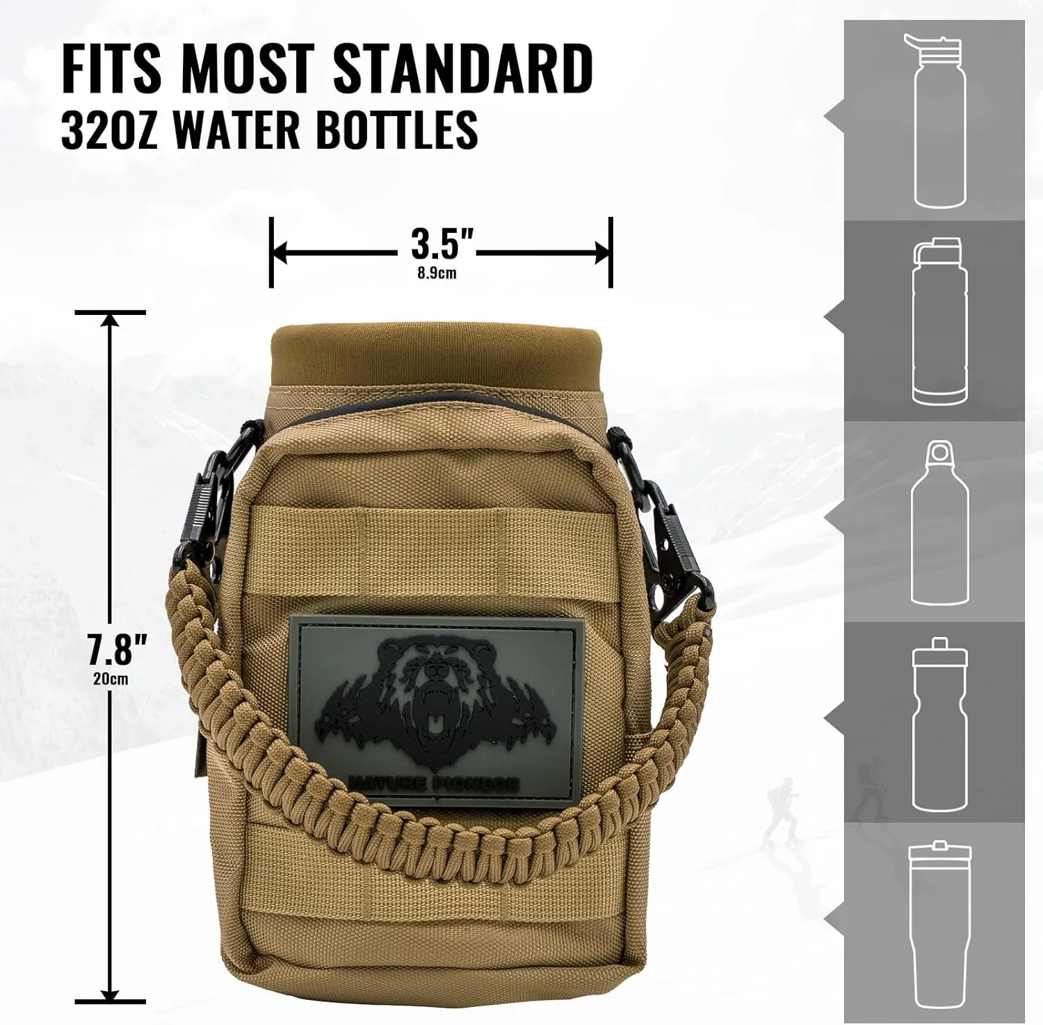 NATURE PIONEOR 32 64 128oz Tactical Water Bottle Pouch, Multi-Function Tactical Water Bottle Bag with Adjustable Shoulder Strap, Half/One Gallon Molle Strap Carrier Holder