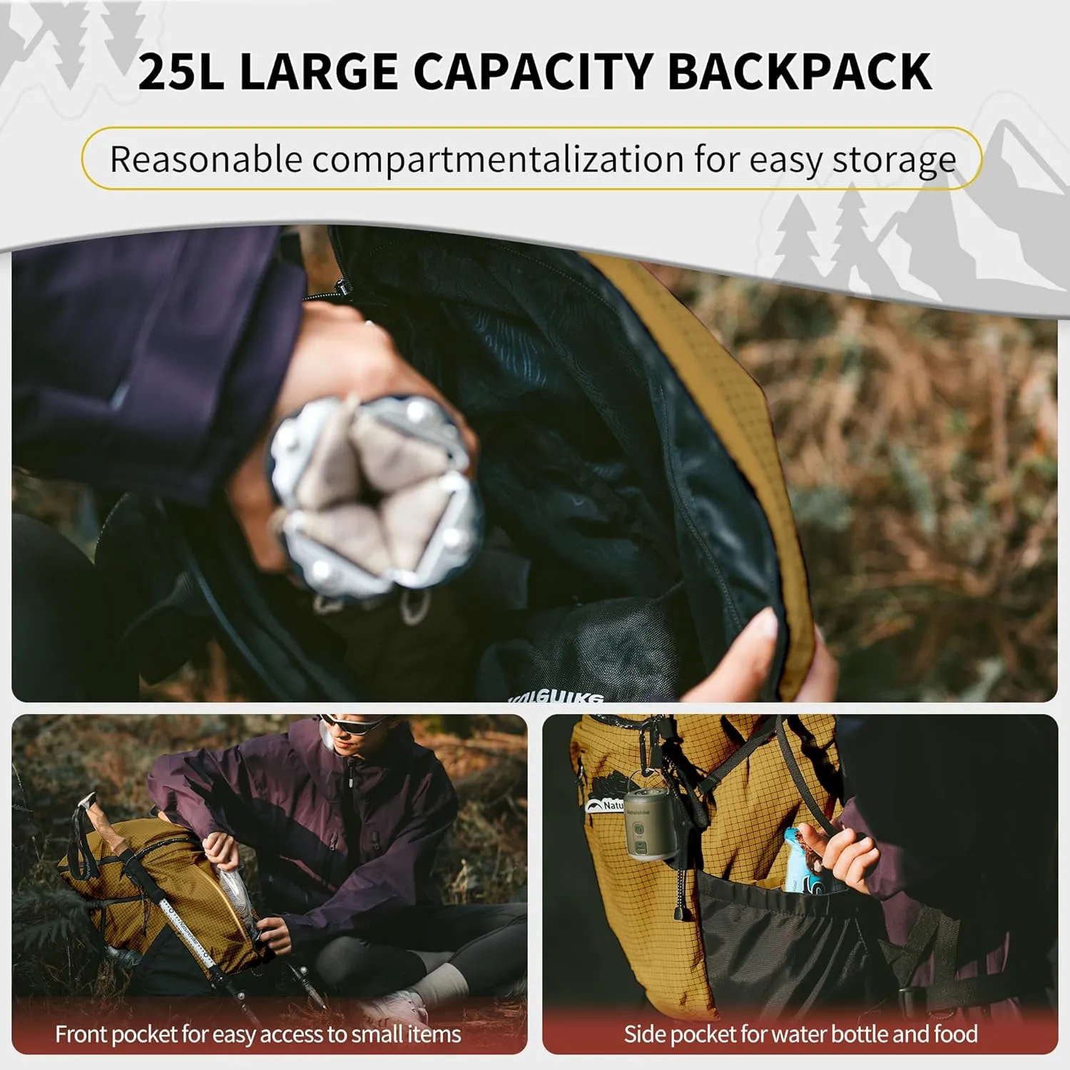 Naturehike Hiking Backpack, 25L Travel Backpack with Macromolecule Fabric, Hiking Daypack with AIR Backpack System for Women Men