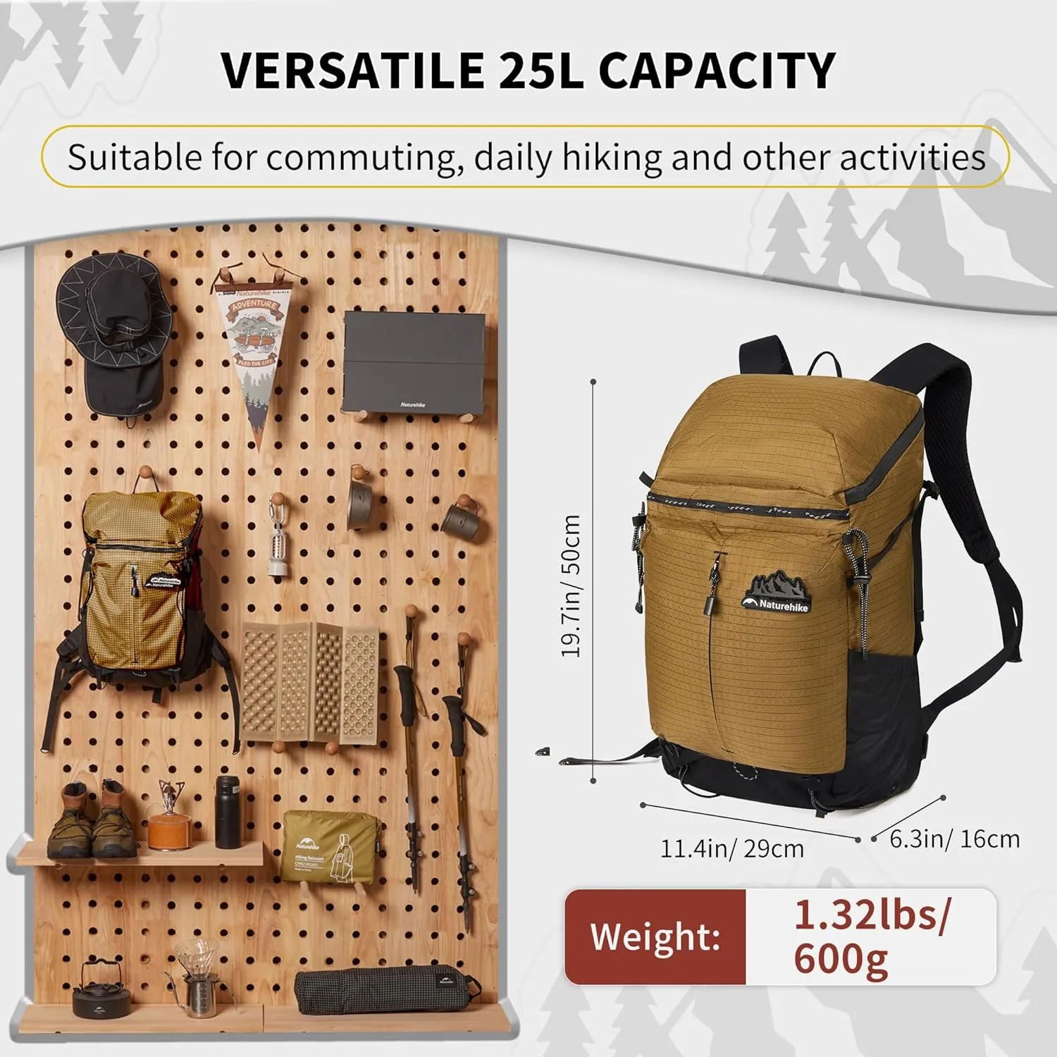 Naturehike Hiking Backpack, 25L Travel Backpack with Macromolecule Fabric, Hiking Daypack with AIR Backpack System for Women Men