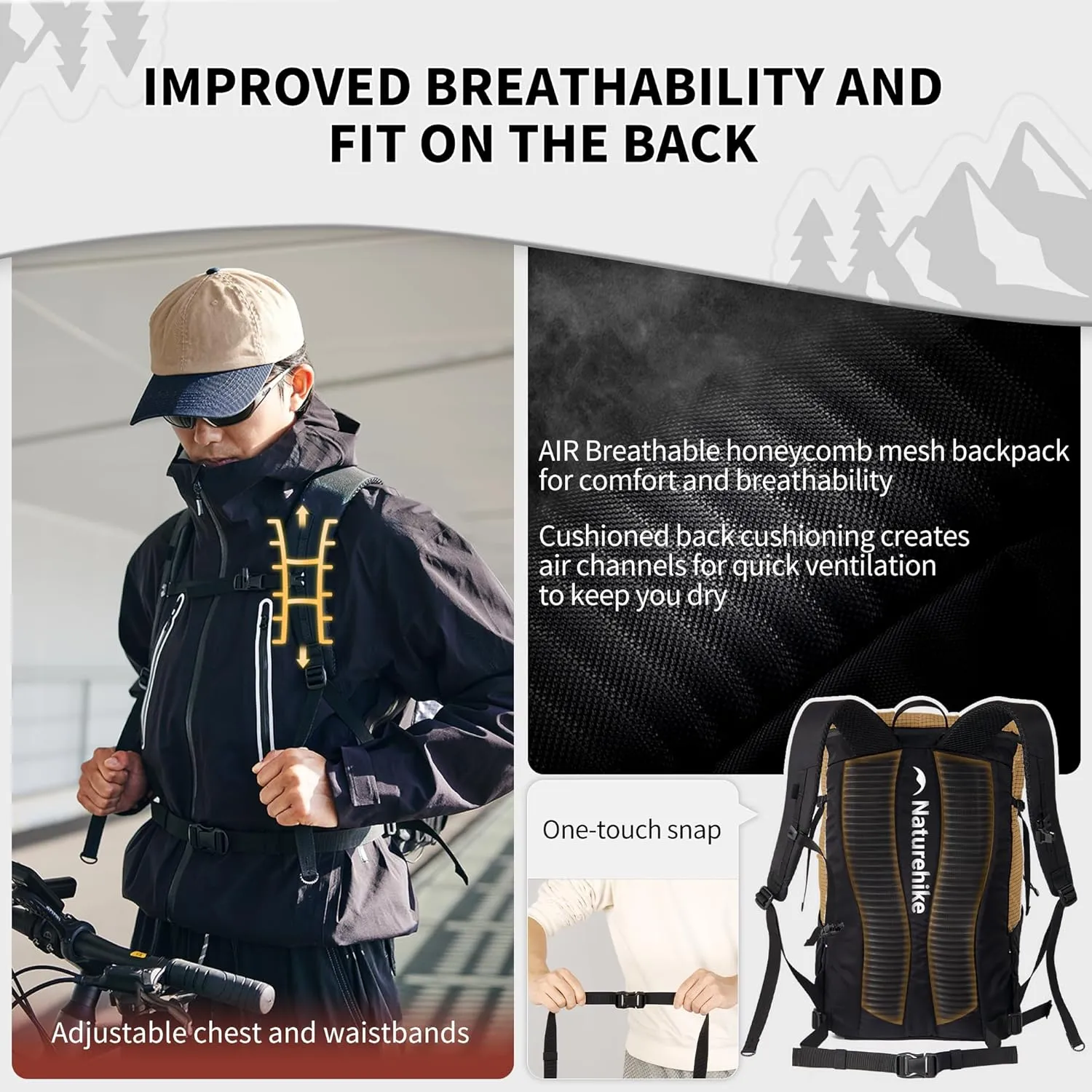 Naturehike Hiking Backpack, 25L Travel Backpack with Macromolecule Fabric, Hiking Daypack with AIR Backpack System for Women Men