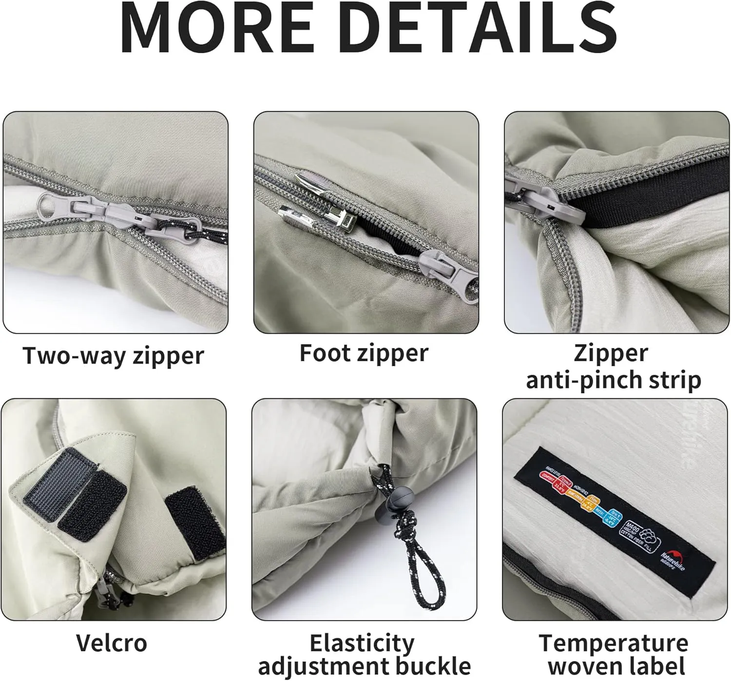 Naturehike Sleeping Bag for Adults with Hood, 33-53℉ Lightweight Hollow Cotton Sleeping Bag, 3 Seasons Waterproof Spliceable Sleeping Bags for Camping, Hiking, Traveling