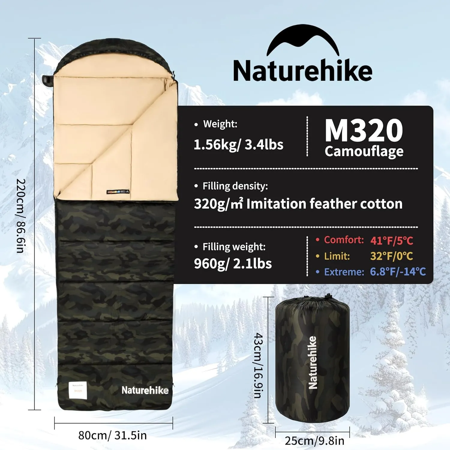 Naturehike Sleeping Bag for Adults with Hood, 33-53℉ Lightweight Hollow Cotton Sleeping Bag, 3 Seasons Waterproof Spliceable Sleeping Bags for Camping, Hiking, Traveling