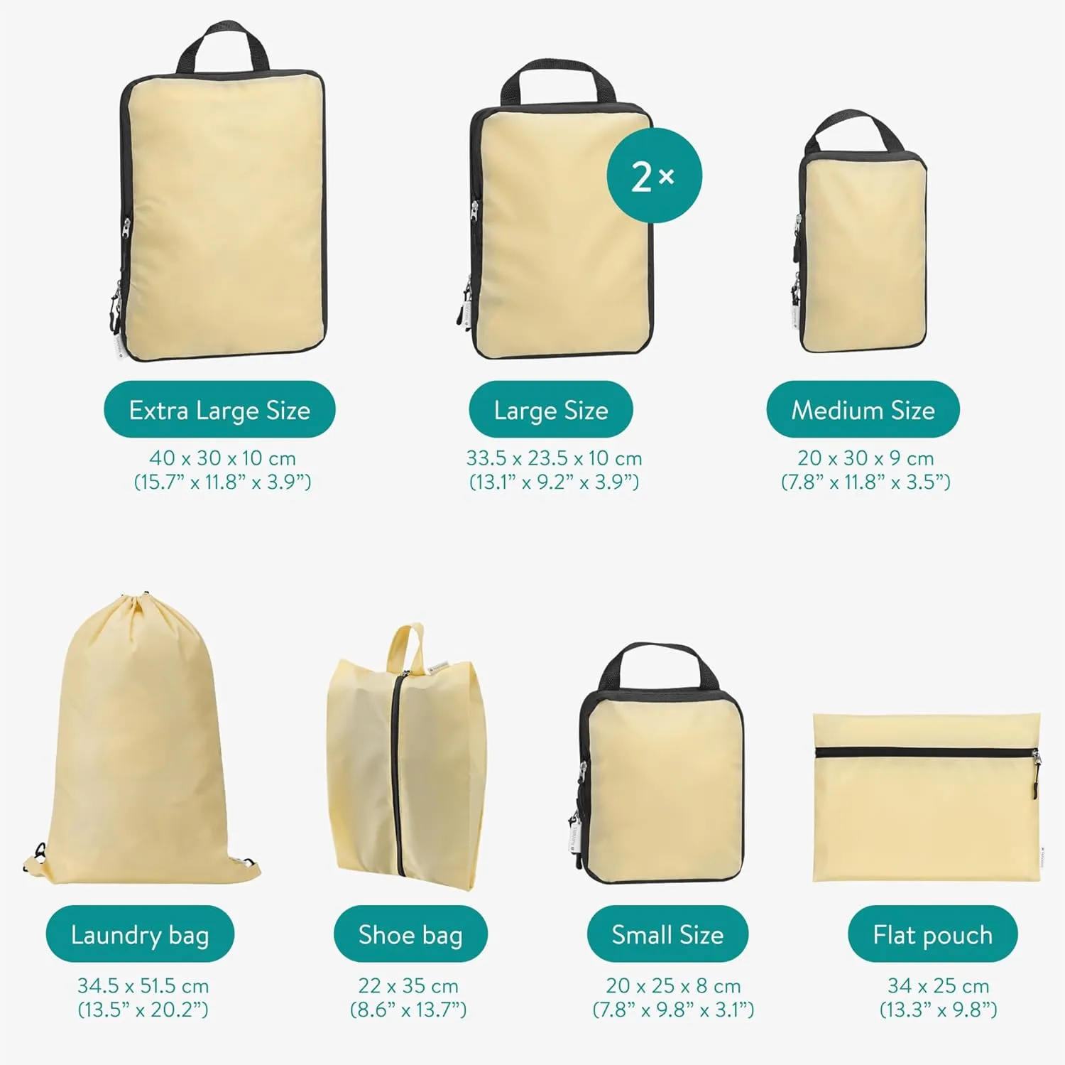 Navaris Compression Packing Cubes Set of 8 - Compressible Travel Bags for Packing Many Sizes - Lightweight Compression Travel Organizer Suitcase Carry On Luggage Backpacks - Beige