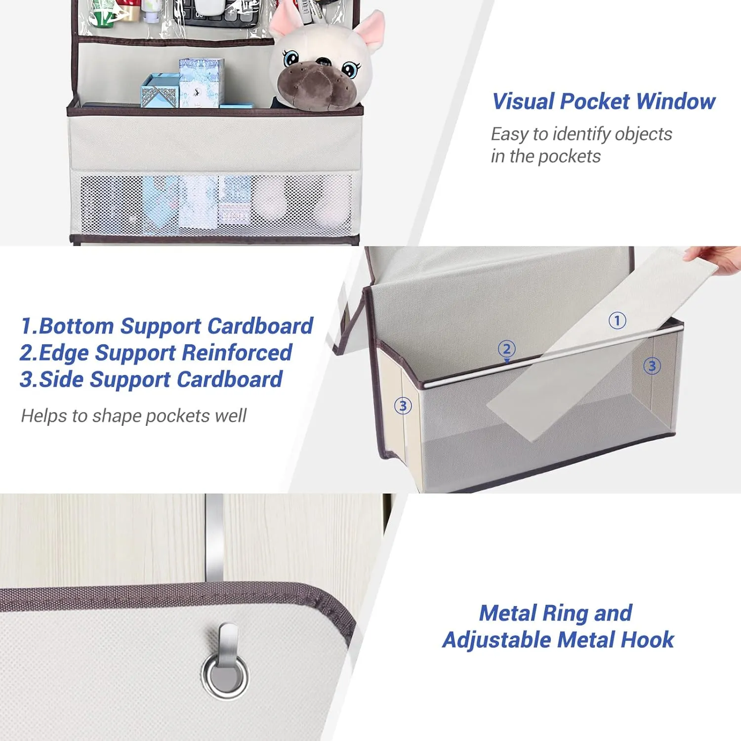 NesTidy Over The Door Organizer Storage 6 Layers, Wall Mount Hanging Organizer with 5 Large Pocket Organizers and 3 Small Pockets for Baby Essentials, Toys, Cosmetics, and Sundries (Beige, 1 Pack)