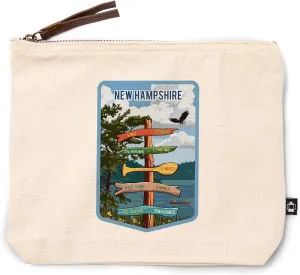 New Hampshire, Signpost, Lake and Eagle, 100% Cotton Zipper Pouch, Travel Accessory, Go Bag