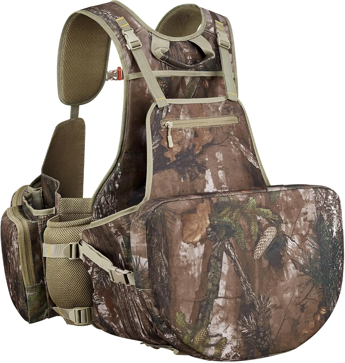 NEW VIEW Turkey Hunting Vest with Seat - Lightweight Camo Adjustable Fit, Removable Cushion and Large Game Bag Storage for Turkey Hunting