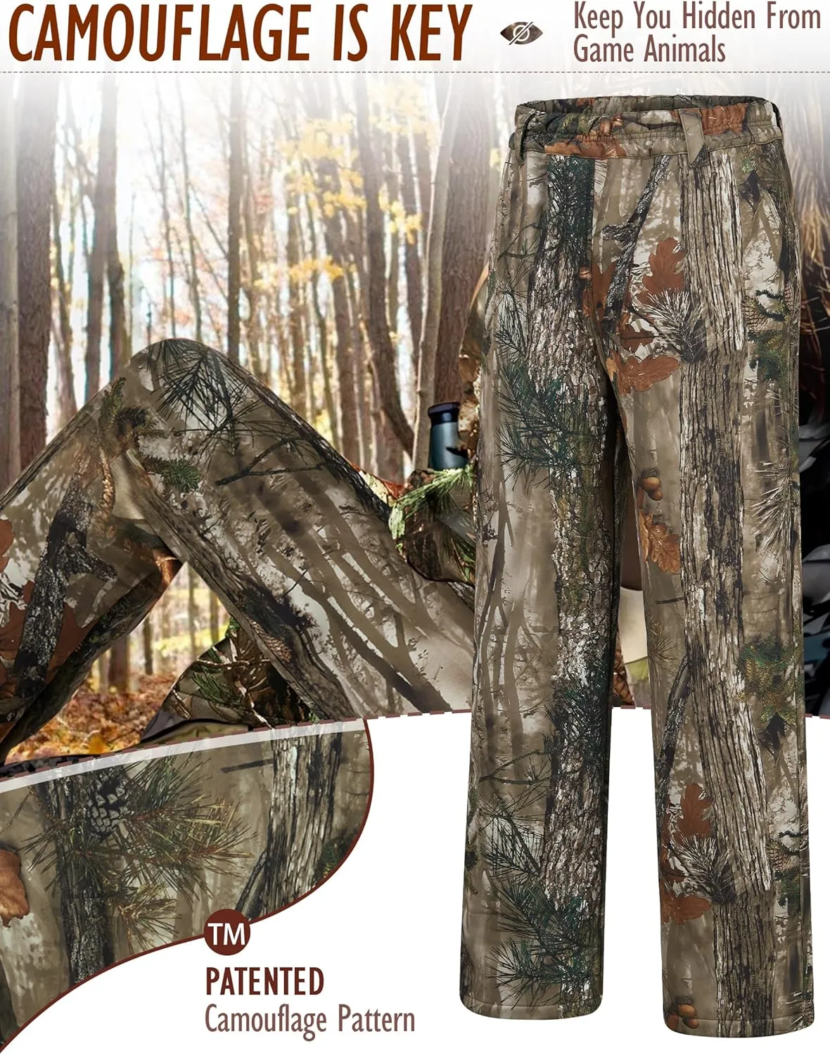 NEW VIEW Womens Camo Hunting Pants, Warm Fleece Lined Hunting Trousers, Lightweight Hunter Pants for Deer Duck Turkey Hunting