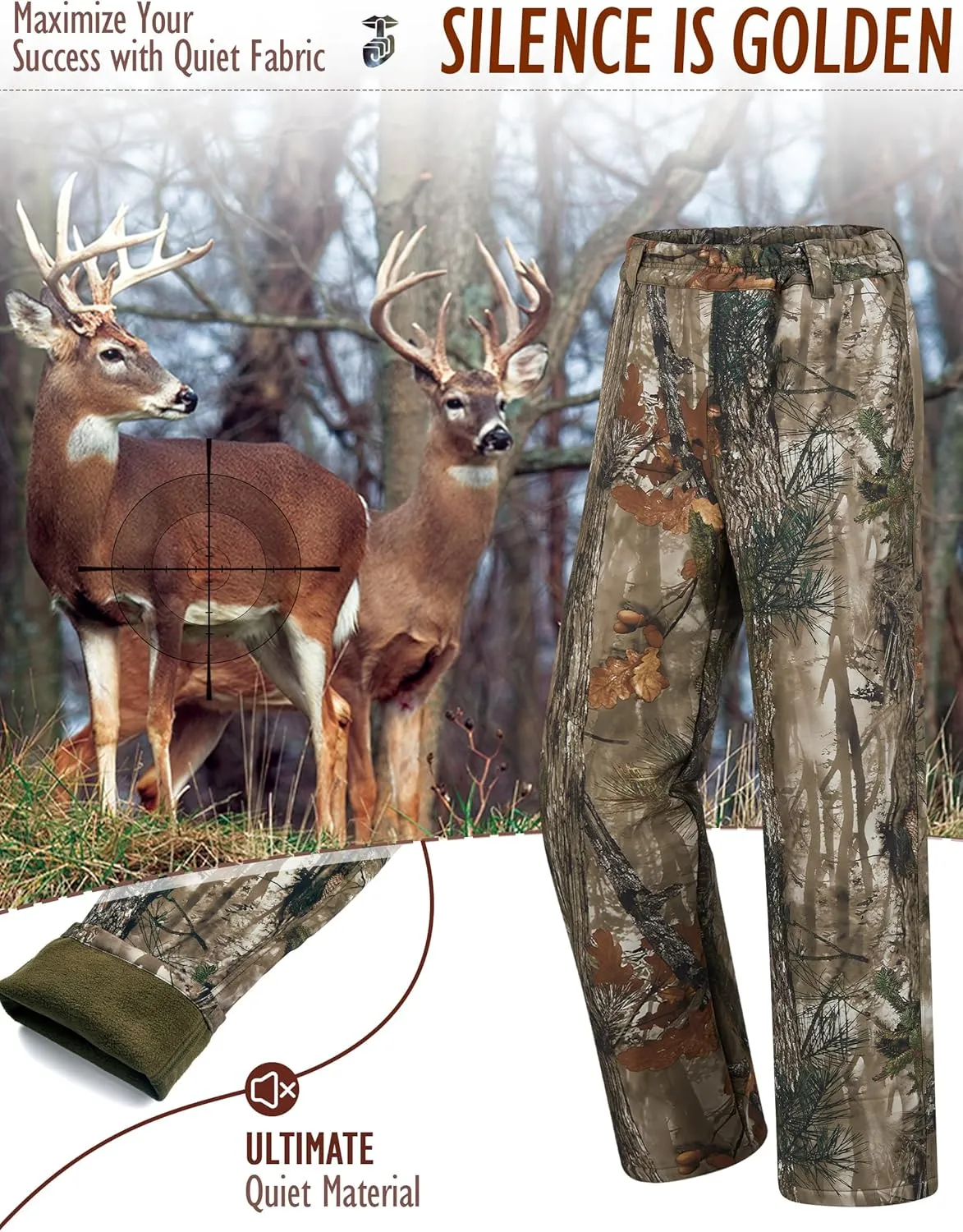 NEW VIEW Womens Camo Hunting Pants, Warm Fleece Lined Hunting Trousers, Lightweight Hunter Pants for Deer Duck Turkey Hunting