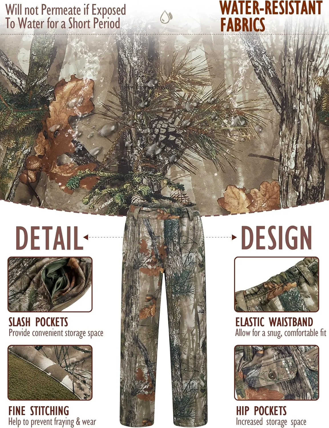 NEW VIEW Womens Camo Hunting Pants, Warm Fleece Lined Hunting Trousers, Lightweight Hunter Pants for Deer Duck Turkey Hunting