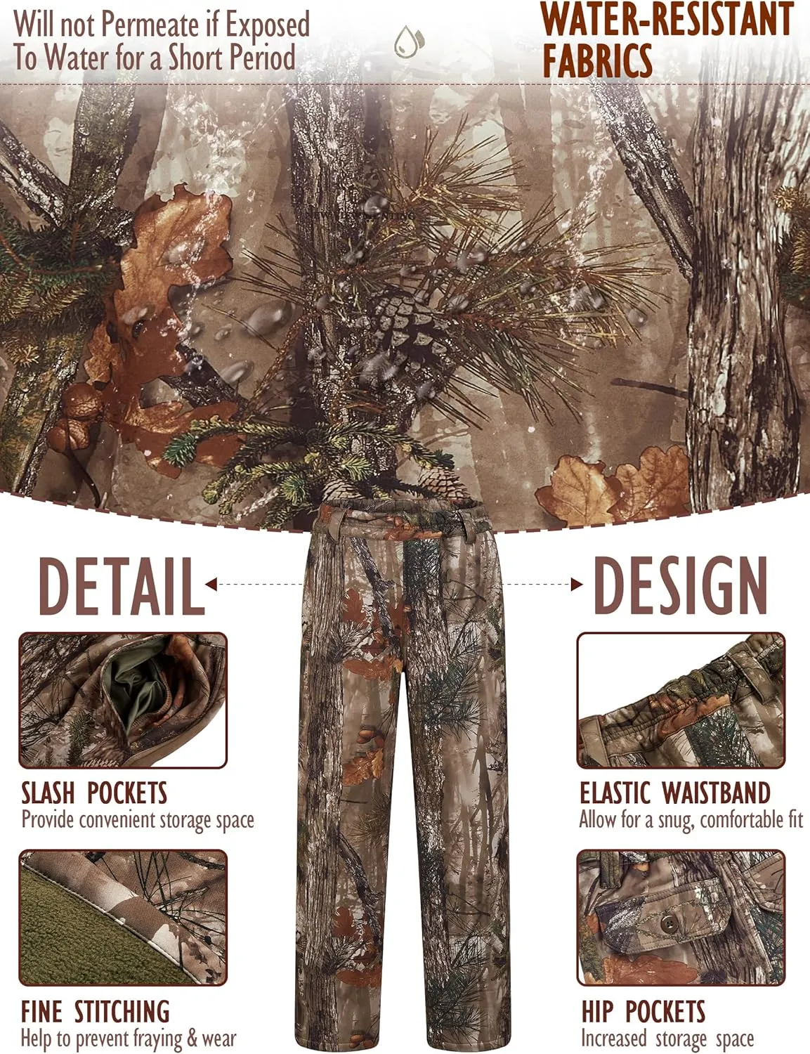 NEW VIEW Womens Camo Hunting Pants, Warm Fleece Lined Hunting Trousers, Lightweight Hunter Pants for Deer Duck Turkey Hunting