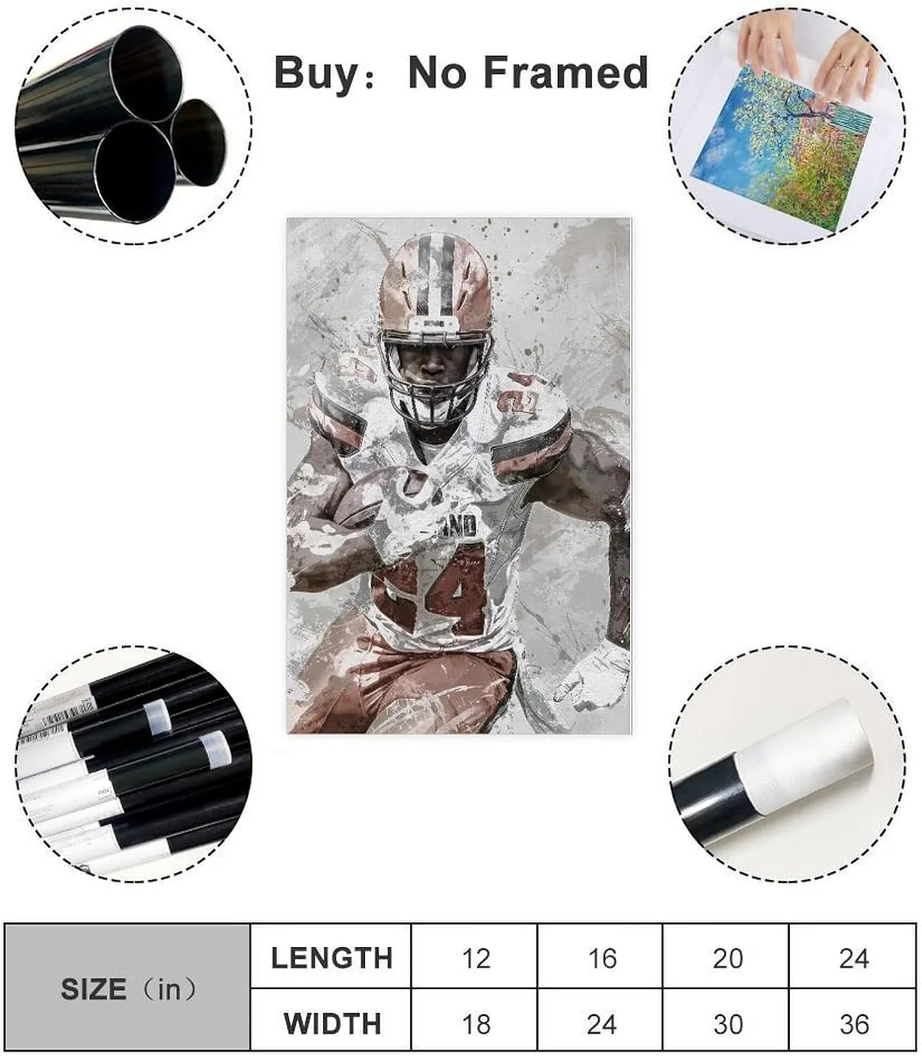 Nick Chubb Sports Poster Canvas Poster Bedroom Decor Landscape Office Room Decor Gift Unframe:12x18inch(30x45cm)