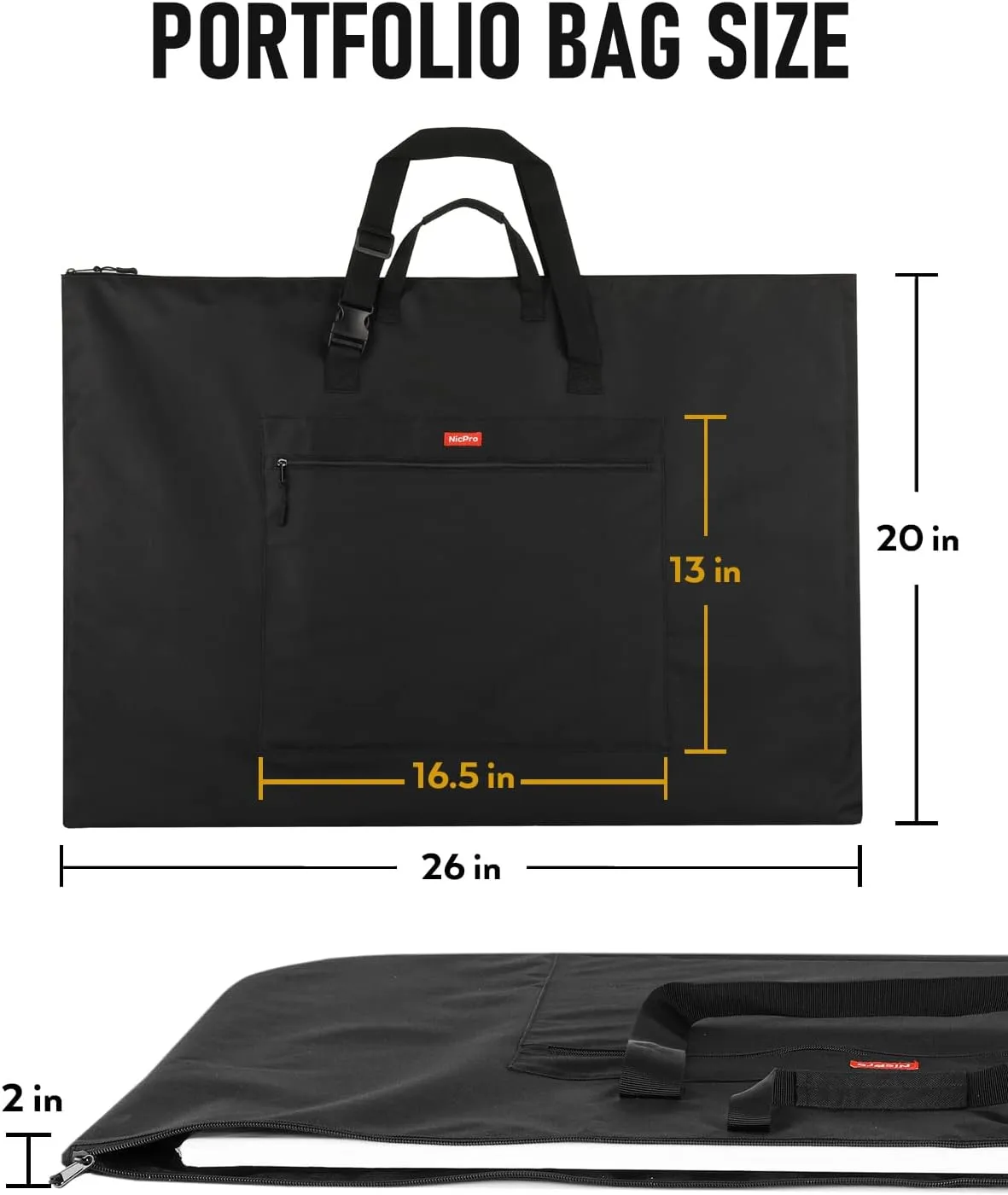 Nicpro Light Weight Art Portfolio Bag, 20 x 26 Inches Waterproof Nylon Art Portfolio Case with Shoulder & Handle Carry, for Artwork, Poster, Sketch Drawing, Canvas, Photography, Solar Panel Storage
