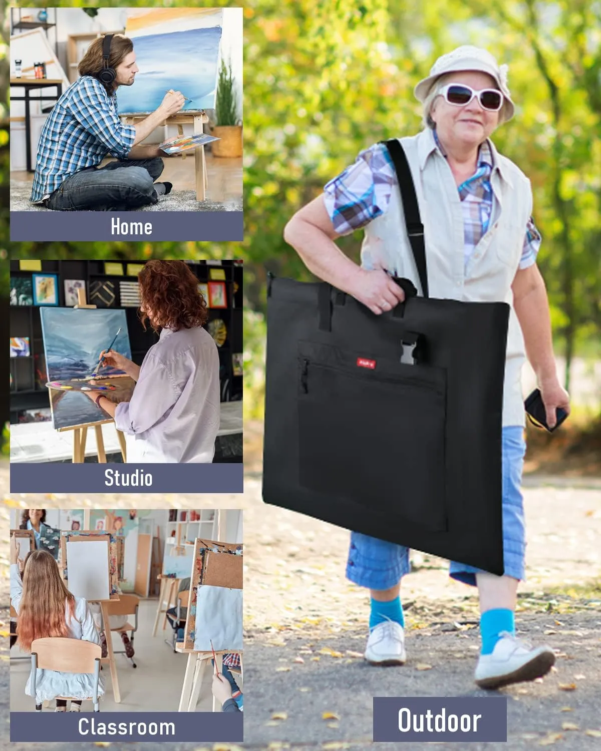 Nicpro Light Weight Art Portfolio Bag, 23 x 31 Inches Nylon Art Portfolio Case with Shoulder & Handle Carry, for Artwork, Poster, Sketch Drawing, Canvas, Photography, Solar Panel Storage