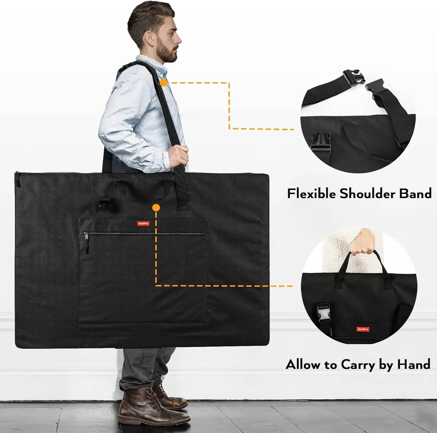 Nicpro Light Weight Art Portfolio Bag, 24 x 36 Inches Waterproof Nylon Art Portfolio Case with Shoulder & Handle Carry, for Artwork, Poster, Sketch Drawing, Canvas, Photography, Solar Panel Storage