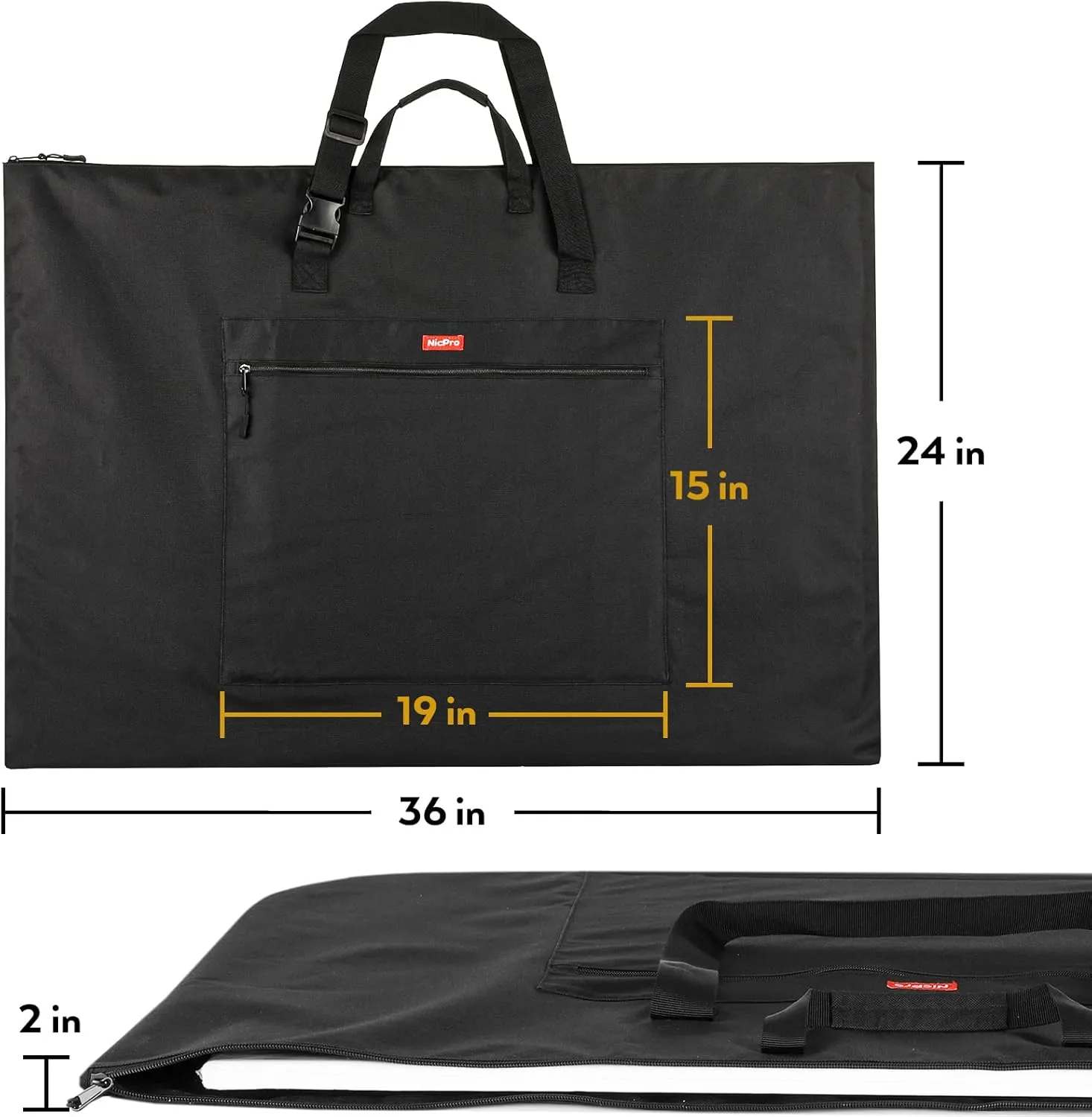 Nicpro Light Weight Art Portfolio Bag, 24 x 36 Inches Waterproof Nylon Art Portfolio Case with Shoulder & Handle Carry, for Artwork, Poster, Sketch Drawing, Canvas, Photography, Solar Panel Storage