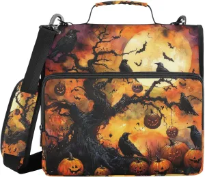 Nightmare Halloween Tree Pumpkins Ghosts Binder with Extra Pockets with Shoulder Strap Multiple Pockets 1.5 Inch 3 Rings Pencil Bags Portfolio Binder Office Files Organizer