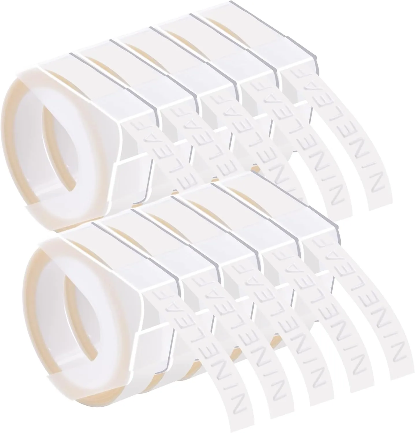NineLeaf 10 Pack Compatible for Dymo 520101 9mm 3D Embossing Label Maker Tape 3/8'' White on Clear 3D Plastic Labels for Organizer Xpress Pro, MoTEX E101 E404, Office Mate II
