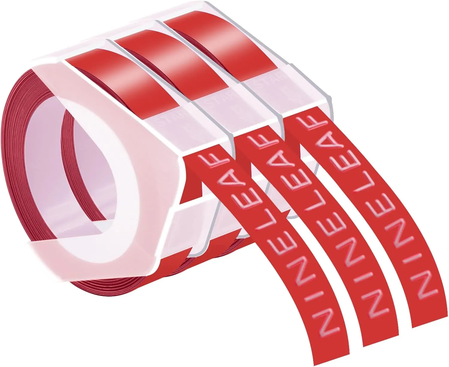 NineLeaf 3 Pack Compatible Embossing Tape Replacement for Dymo 520102 Embossing Label Maker Label Tape 3D Plastic Labels 3/8'' White on Red for Organizer Xpress Pro, MoTEX E101 E404, Office Mate II