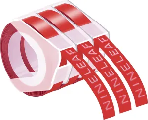 NineLeaf 3 Pack Compatible Embossing Tape Replacement for Dymo 520102 Embossing Label Maker Label Tape 3D Plastic Labels 3/8'' White on Red for Organizer Xpress Pro, MoTEX E101 E404, Office Mate II