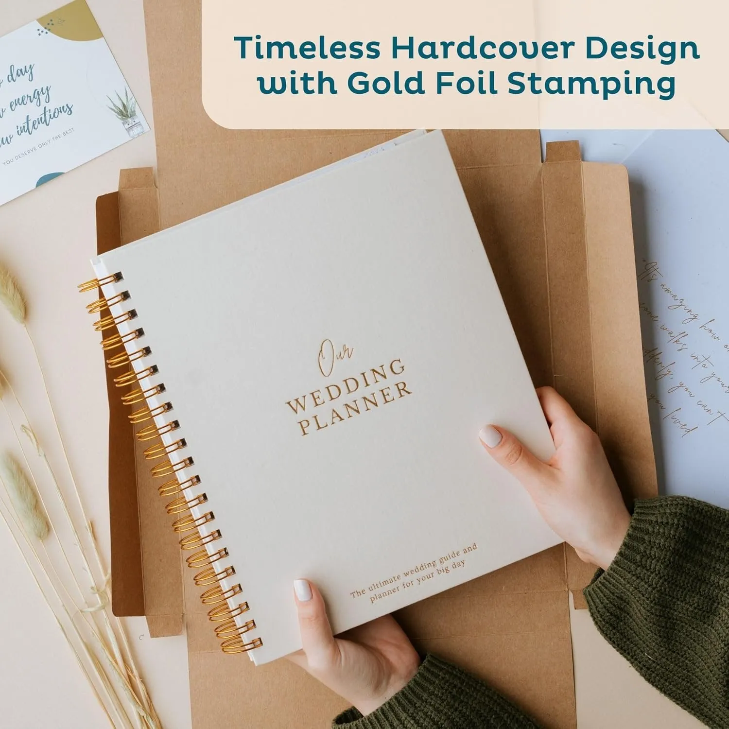 Nook Theory Comprehensive Linen Wedding Planner and Keepsake - Perfect for Newly Engaged Gift, Wedding Planning and Organizer Book for the Bride (Cream)