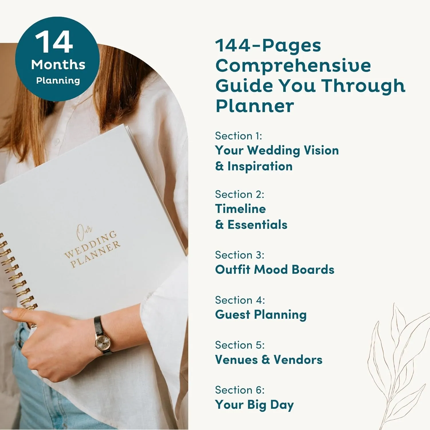 Nook Theory Comprehensive Linen Wedding Planner and Keepsake - Perfect for Newly Engaged Gift, Wedding Planning and Organizer Book for the Bride (Cream)