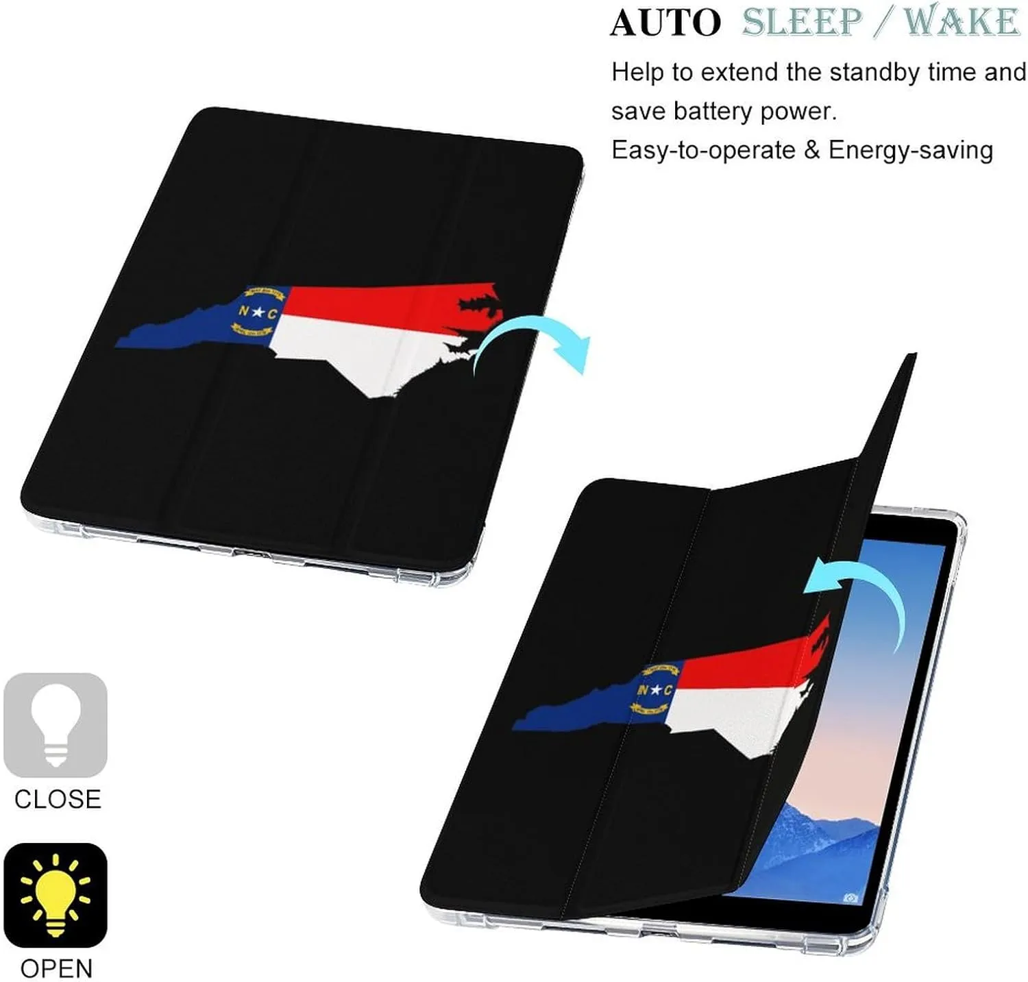 North Carolina State Flag Map Protective Case Compatible with Ipad 2017/2018/Air1/Air2/Air3/Pro with Pen Slot Kickstand