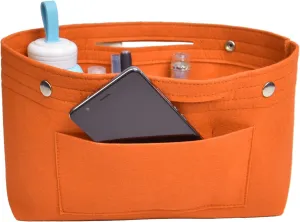 NOTAG Purse Organizer Insert Multipockets Felt Handbag Organizer Bag in Bag with 2 Buttons,2 Size (Large, Orange)