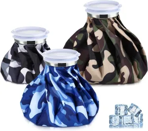 Nuanchu 3 Pieces Ice Bags for Injuries Reusable Ice Pack Hot Cold Water Bag 6, 9, 10 Inches Hot Cold Therapy and Pain Relief Pain Screw Top for Sports Knee Head Leg(Camouflage Style)