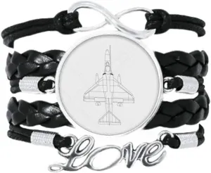 OFFbb-USA Fighter Aviation Line Art Deco Gift Fashion Bracelet Love Accessory Twisted Leather Knitting Rope Wristband Gift