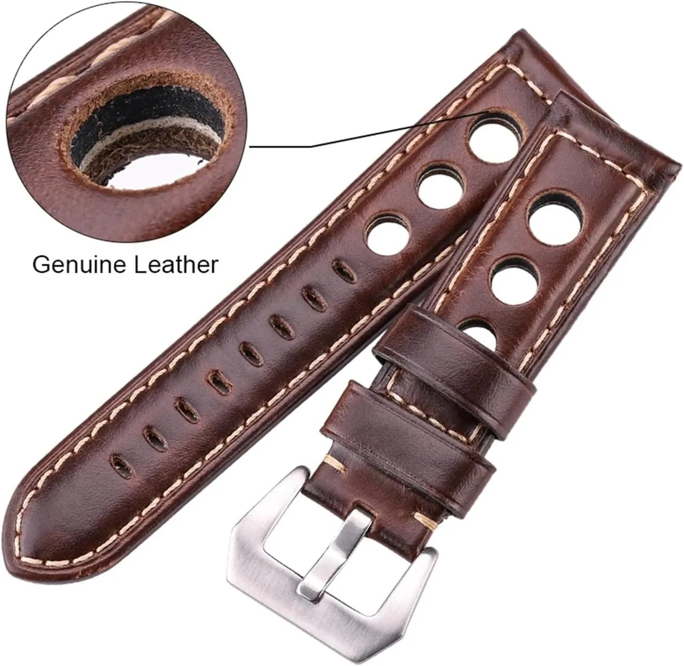 Oil Wax Cowhide Watchbands 22mm 24mm Dark Brown Women Men Fashion Genuine Leather Watch Band Strap Belt With Pin Buckle
