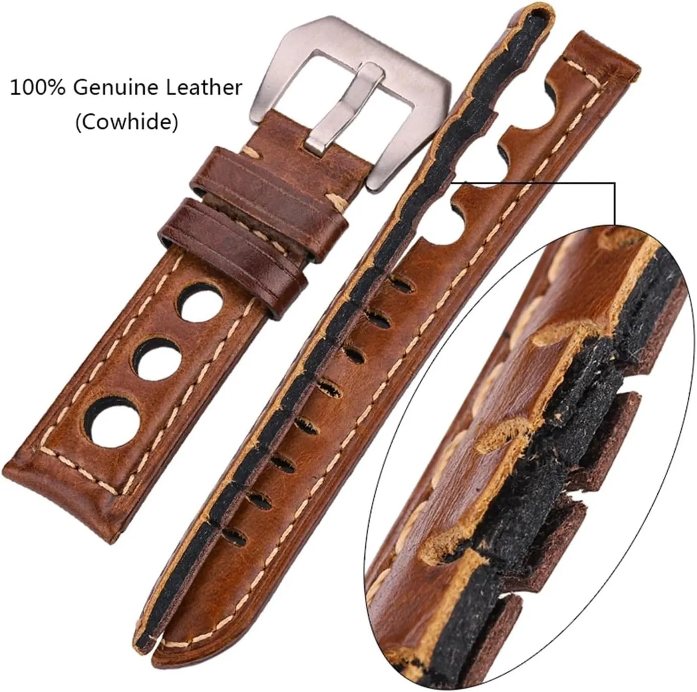 Oil Wax Cowhide Watchbands 22mm 24mm Dark Brown Women Men Fashion Genuine Leather Watch Band Strap Belt With Pin Buckle