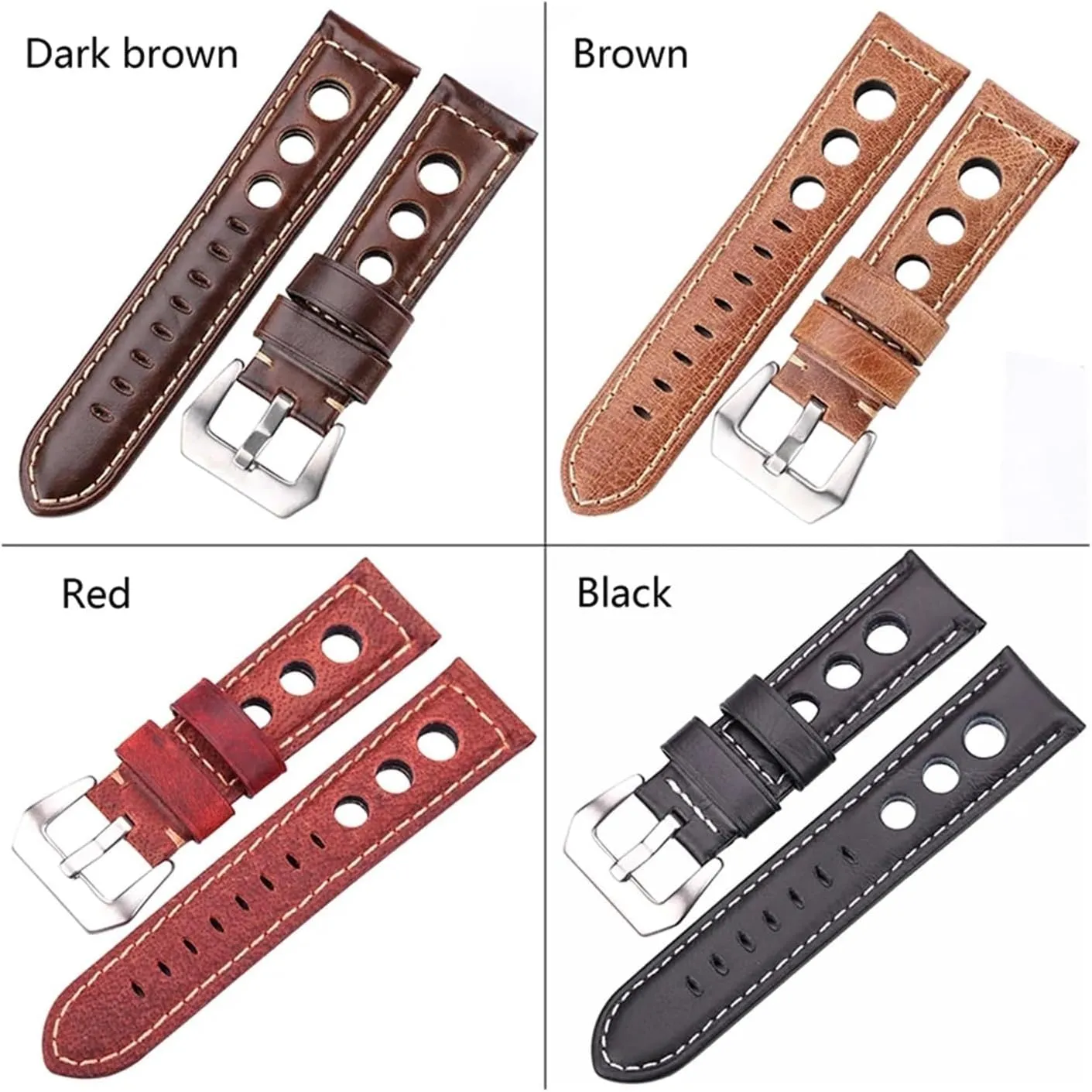 Oil Wax Cowhide Watchbands 22mm 24mm Dark Brown Women Men Fashion Genuine Leather Watch Band Strap Belt With Pin Buckle