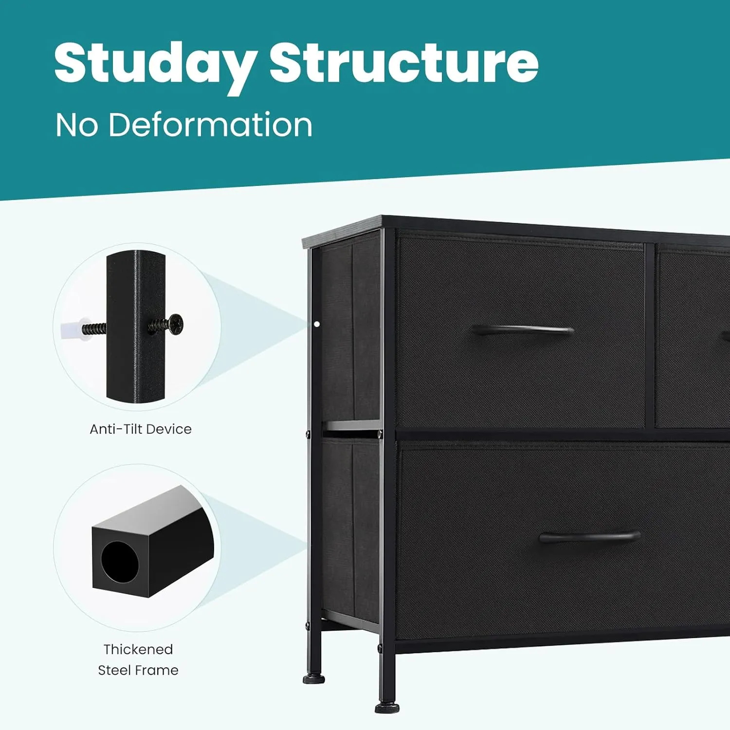 OLIXIS Dresser for Bedroom with 5 Drawers, Wide Chest of Drawers, Fabric Bedroom Dresser with Drawer Organizer, Storage Organizer Unit with Fabric Bins for Closet, Living Room, Hallway, Classic Black