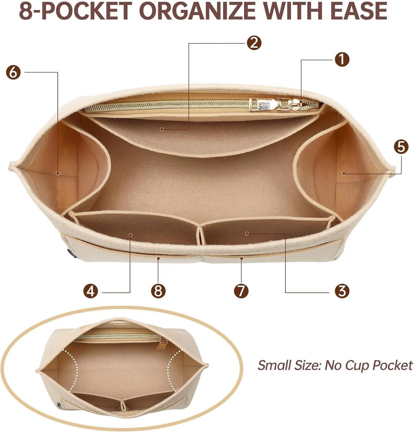 OPPOSHE Purse Organizer Insert for Longchamp Le Pliage, Premium Felt Long Champ Bag Handbag Women, Tote Organizer Insert with 9 Compartments (Large, Beige)